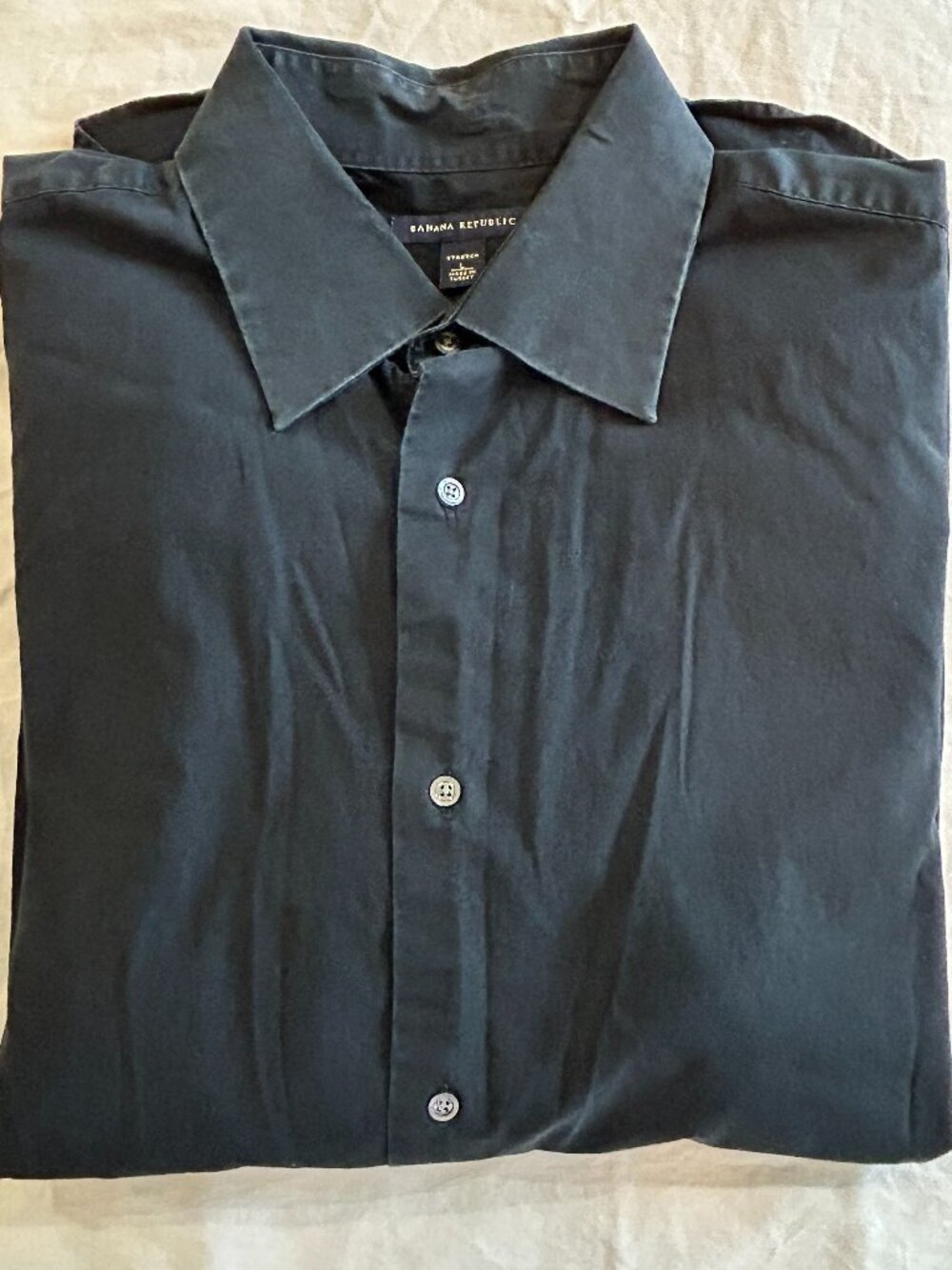 Banana Republic Mens Dress Shirt Black Large 97% Cotton 3% Spandex